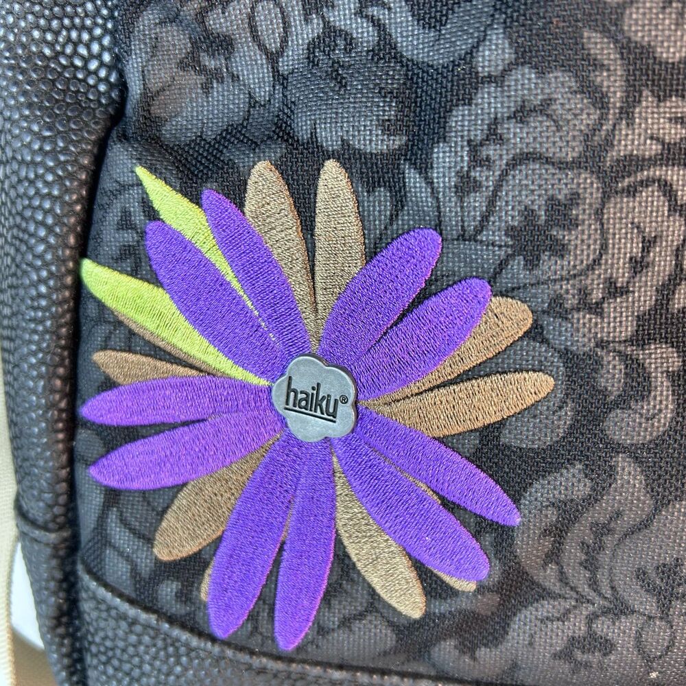 Haiku Women's Black Pebble Floral Faux Leather Purple Flower Accent Shoulder Bag - Picture 3 of 13